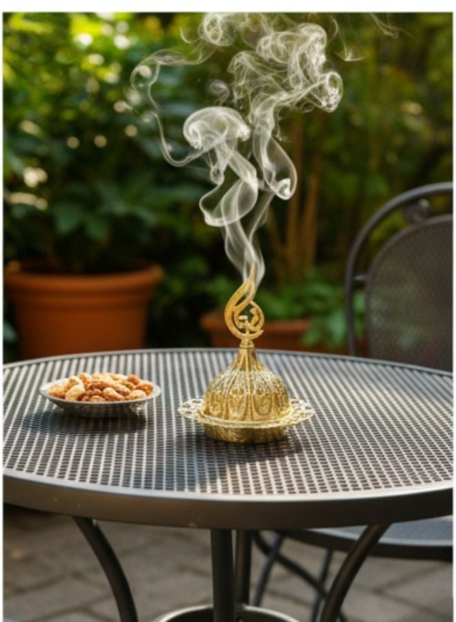 مبخرة بخور ذهبية بتصميم عربي فاخر – مبخرة معدنية مزخرفة من الحديد عالي الجودة مع غطاء قابل للإزالة – لتعطير الجو ونشر الروائح العطرية بالتساوي – قطعة ديكور فاخرة للمنازل والمناسبات – هدية مثالية للأصدقاء والعائلة - Image 4